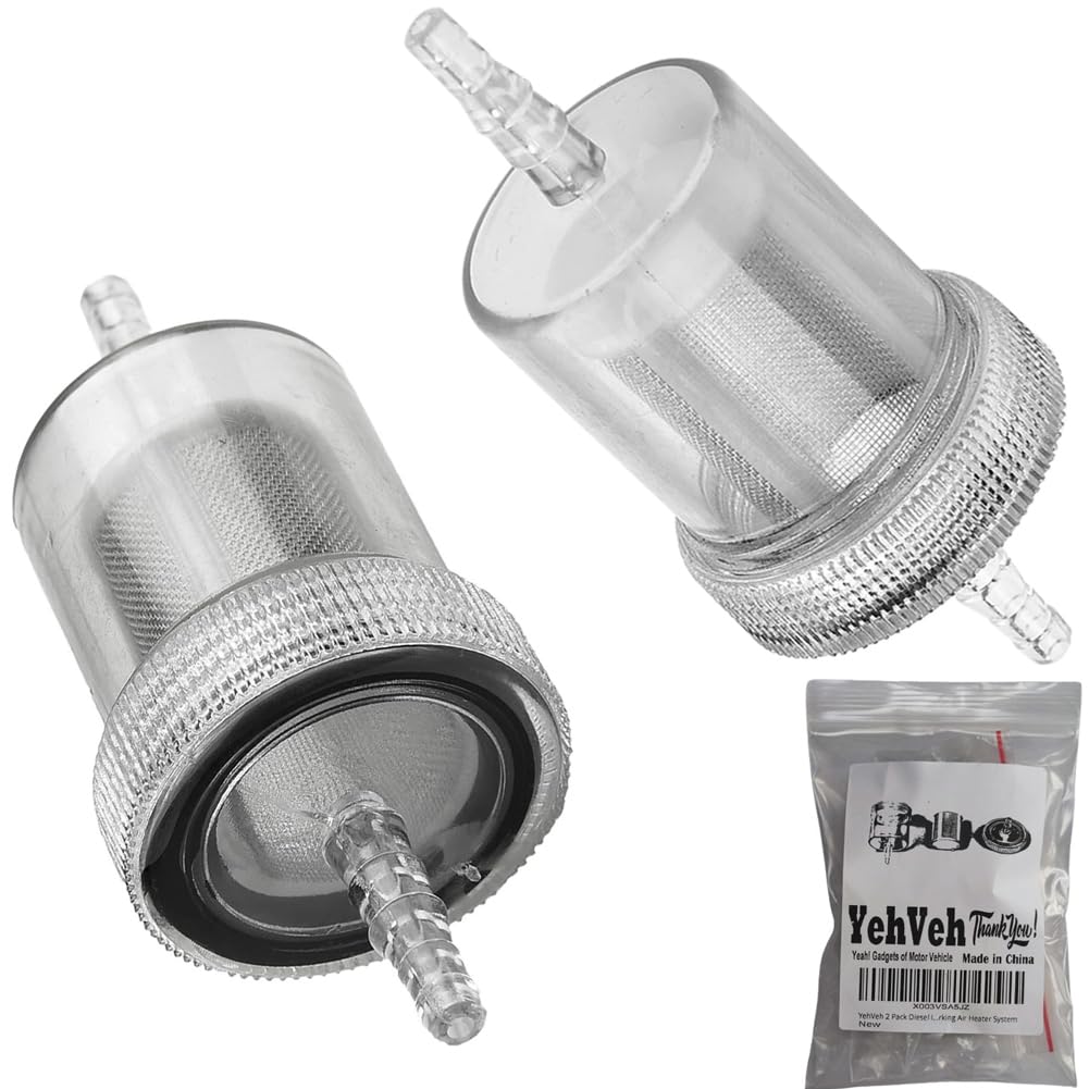 YehVeh 2 Pack Diesel In-Line Fuel Filter Kit Reusing Detachable Washable Stainless Mesh Inline Filters Replacement For 3/16'' 5m