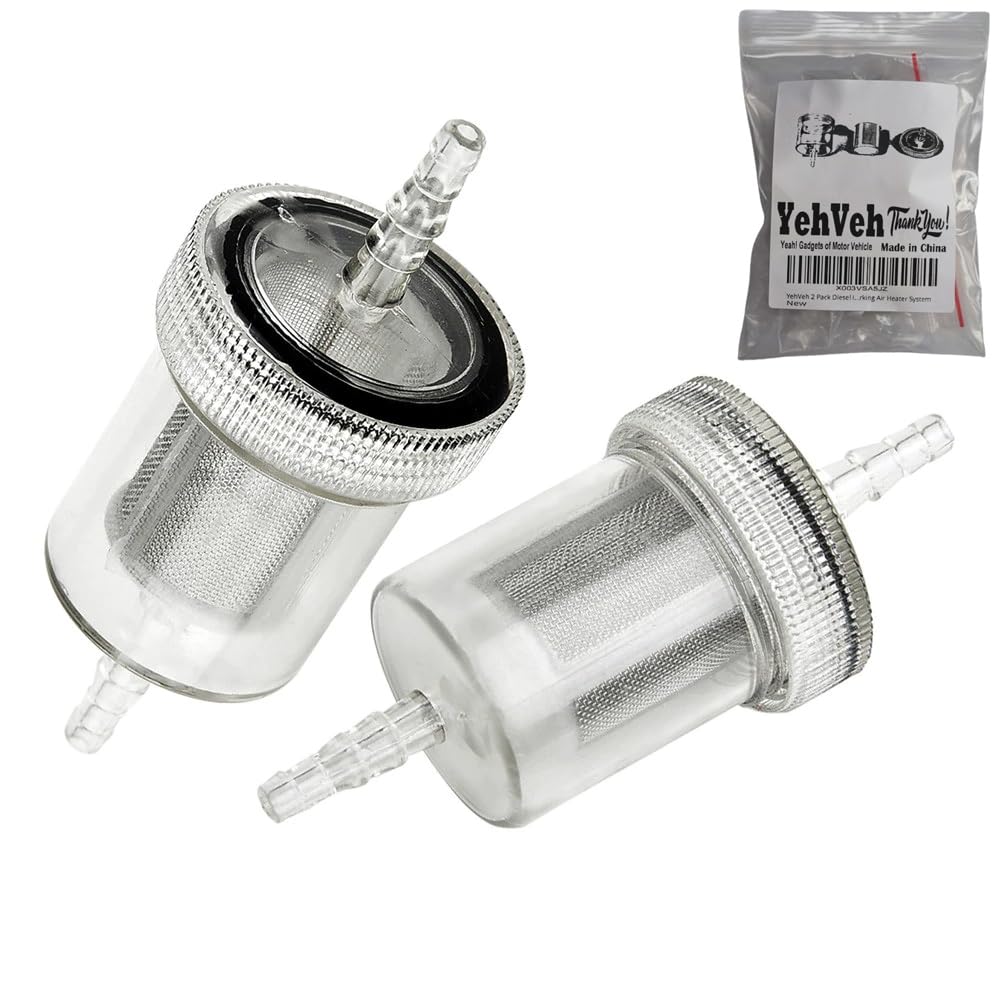 YehVeh 2 Pack Diesel In-Line Fuel Filter Kit Reusing Detachable Washable Stainless Mesh Inline Filters Replacement For 3/16'' 5m