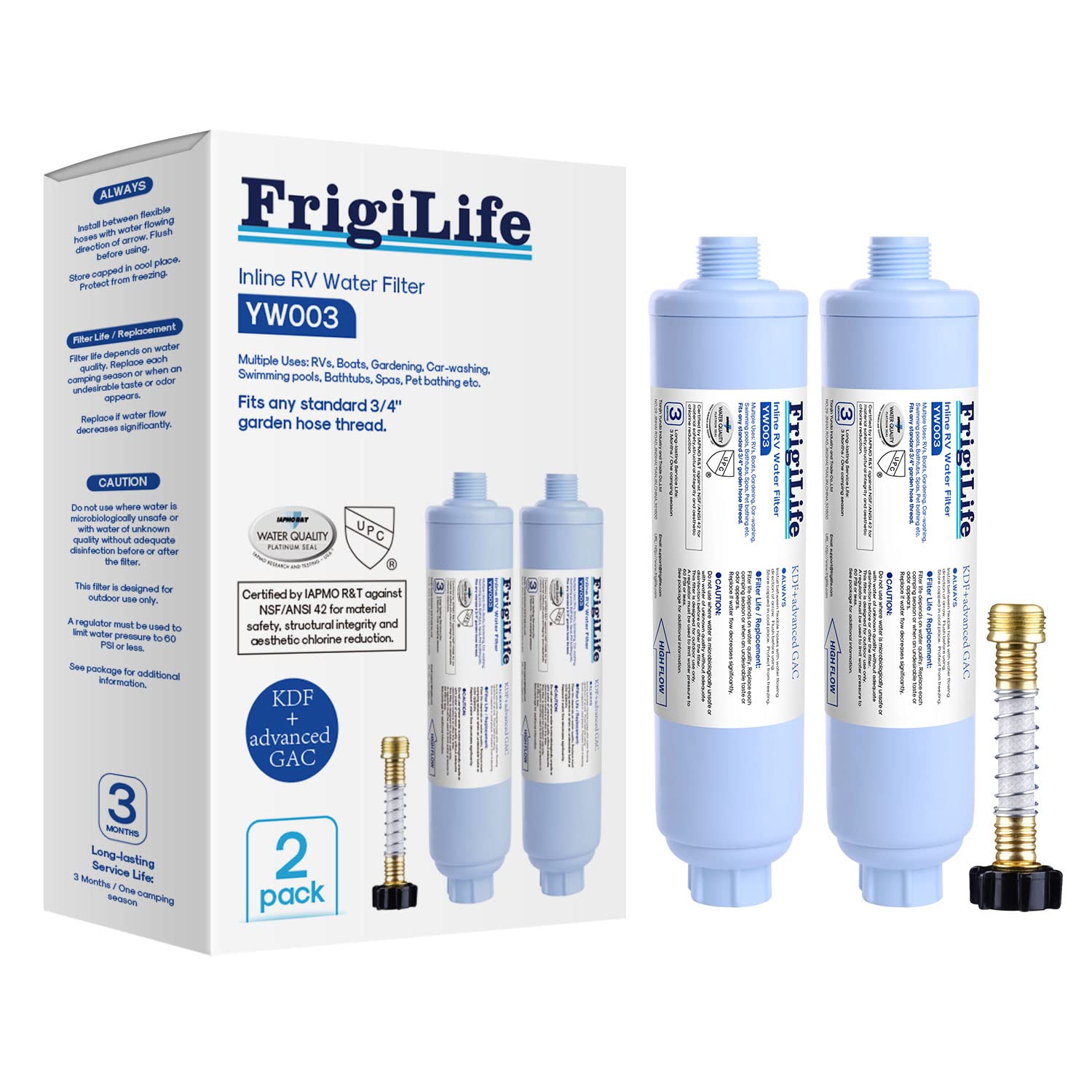 FrigiLife RV Water Filter, NSF/ANSI 42, for RVs Marines, Boats, Campers, for Drinking, Washing, Gardening, Camping, Planting, an