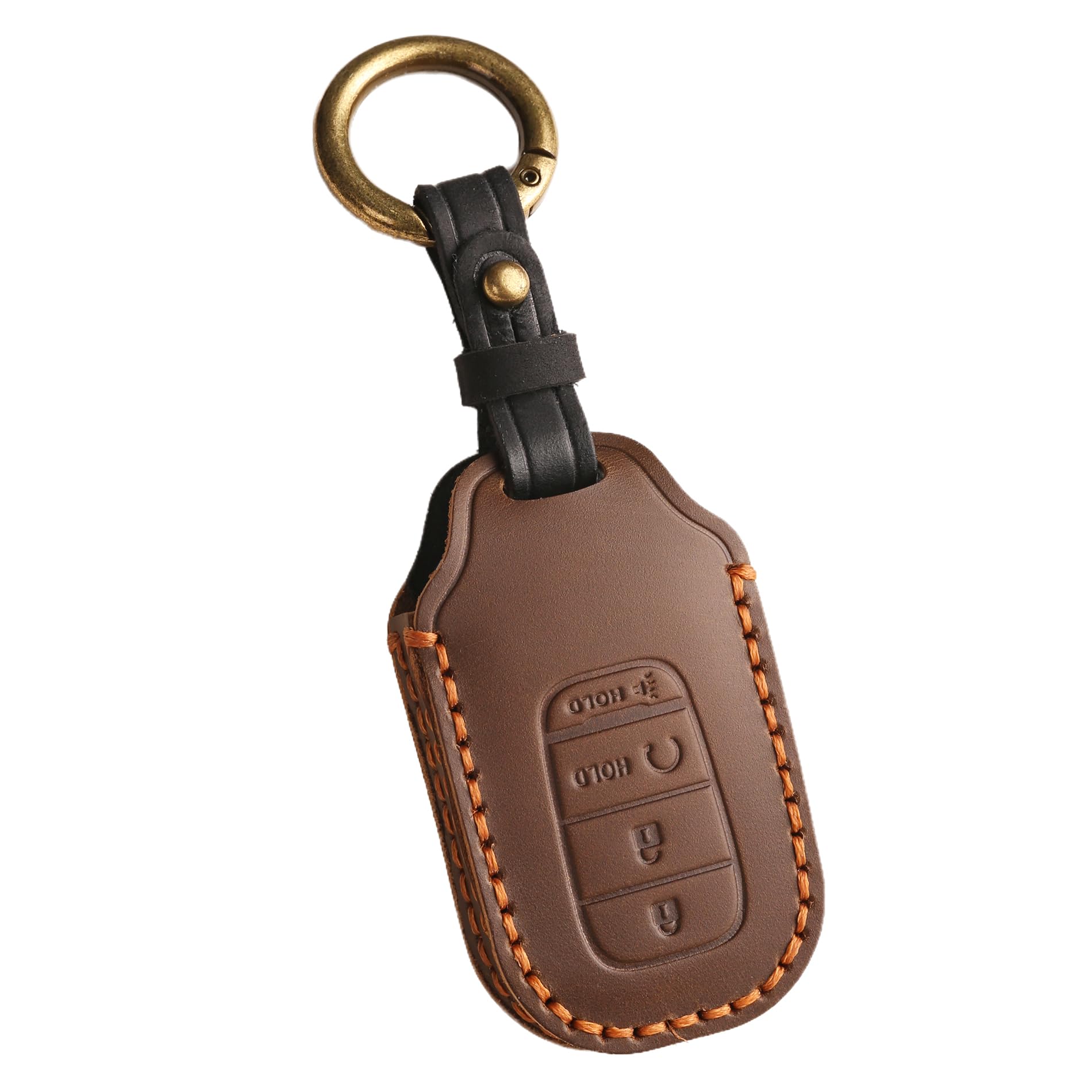 Hontumax Vintage Leather 4-Button Key Fob Cover Case for Honda Civic Accord CRV HRV Pilot 2023 2024 2025, Handmade Crazy Horse L