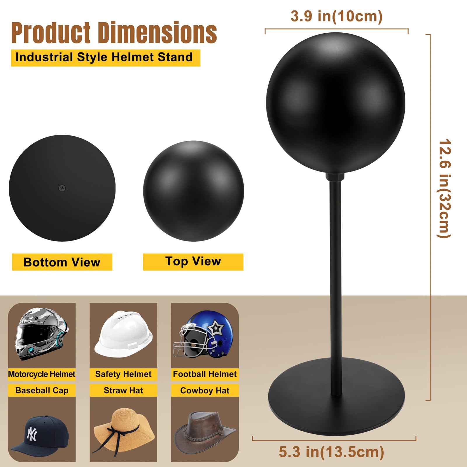 Motofans® Helmet Stand Metal, Rotation Metal Stand Desktop Hanger Rack Helmet Stand Display For Motocycle Helmet, Caps,Hat, And Rugby Helmet