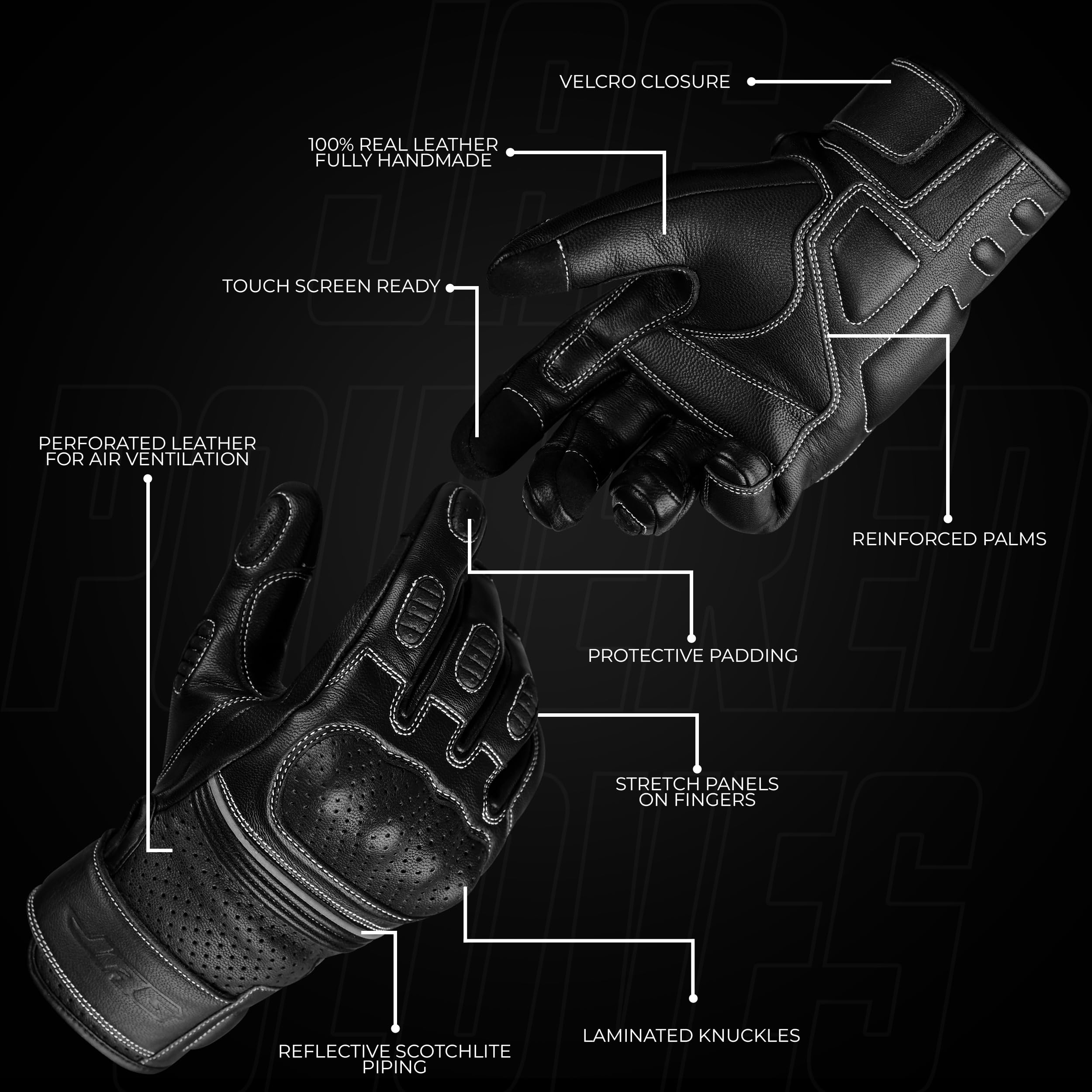 J.A.G. Motorcycle Gloves - Premium Leather Perforated Motorcycle Gloves for Men with Knuckle Protection | Touchscreen Motorbike