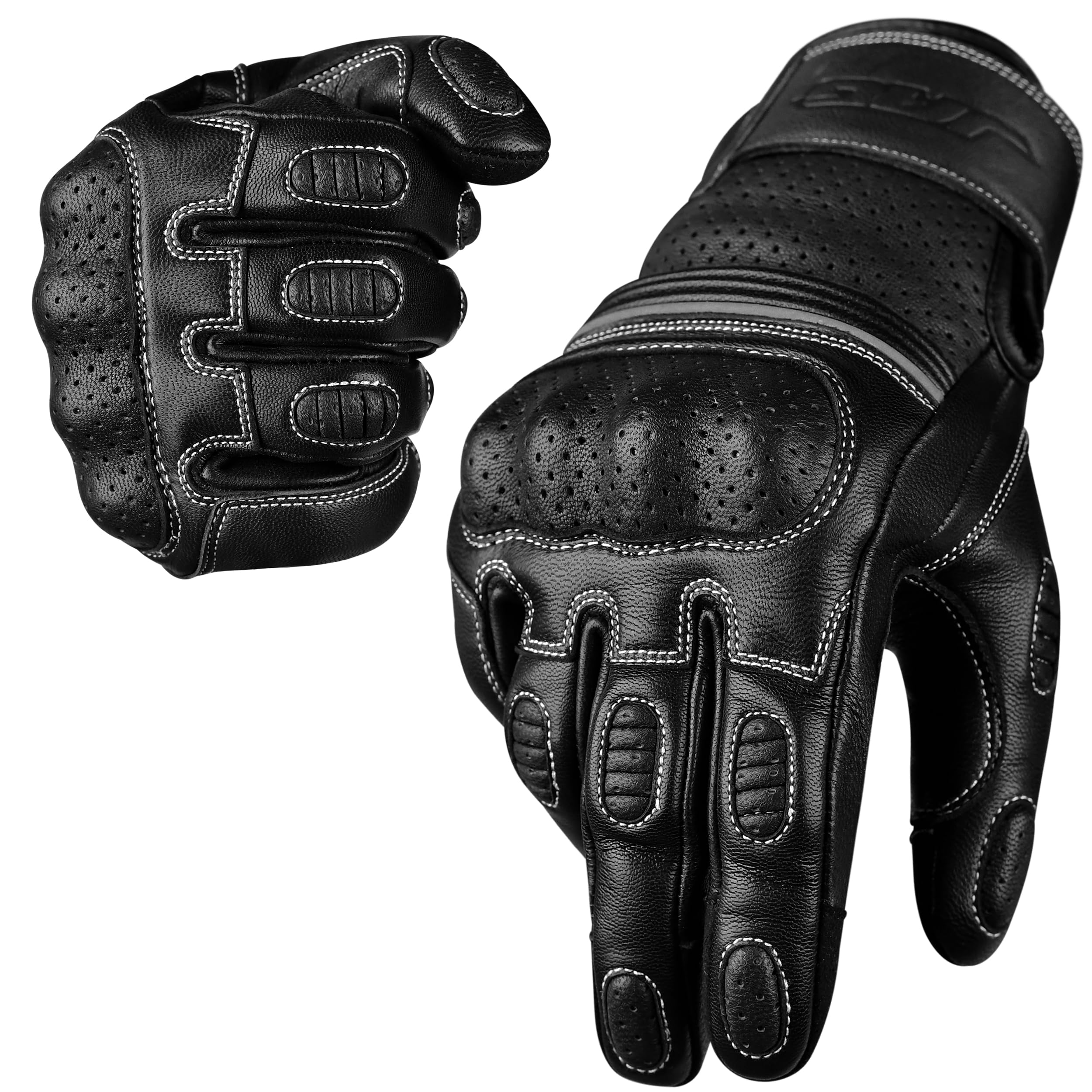 J.A.G. Motorcycle Gloves - Premium Leather Perforated Motorcycle Gloves for Men with Knuckle Protection | Touchscreen Motorbike