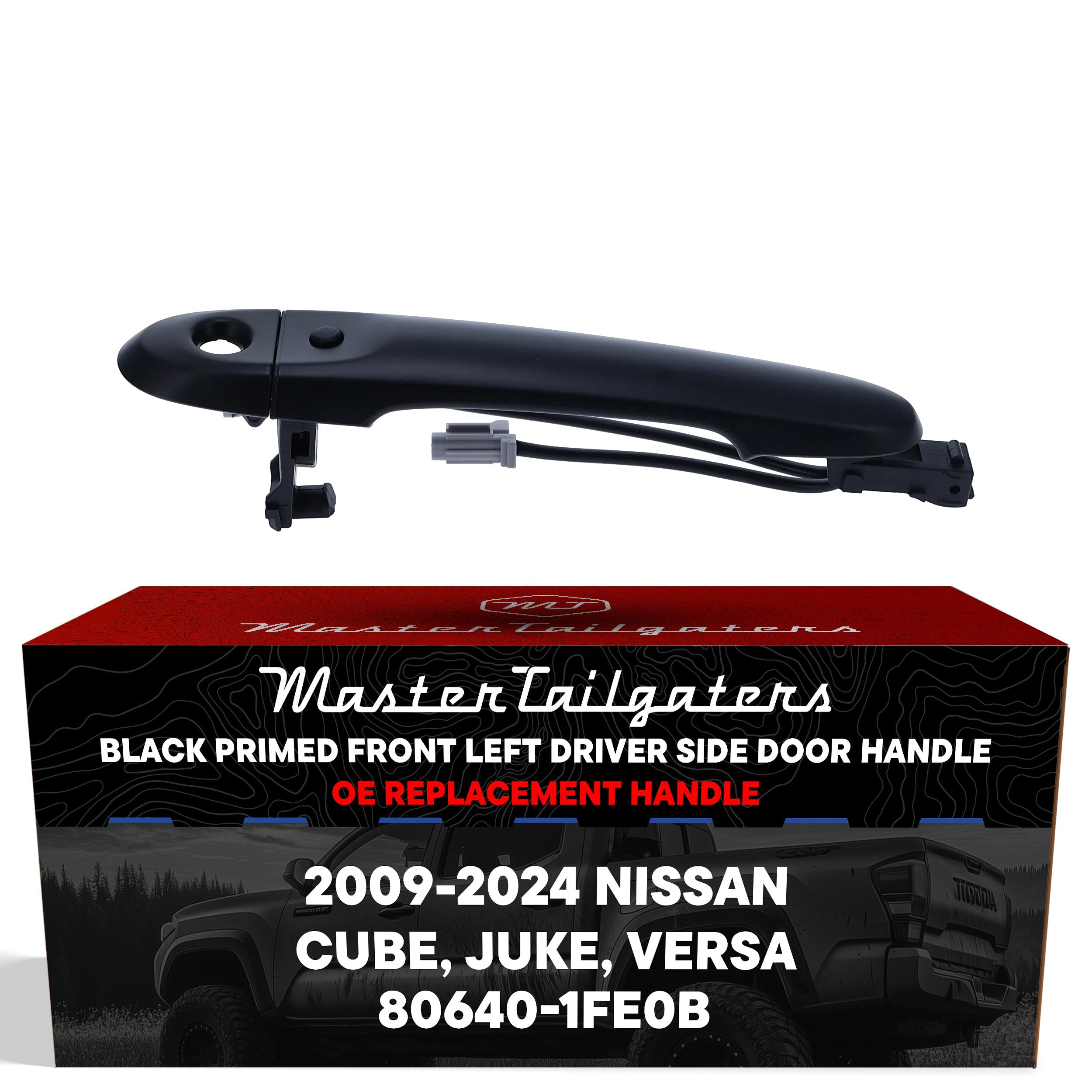 Exterior Door Handle Black Primed Replacement for Nissan Cube (09-14), Juke (11-17), Versa (14-24) OE Part # 80640-1FE0B | Front Left Driver Side w/ Keyhole Cover