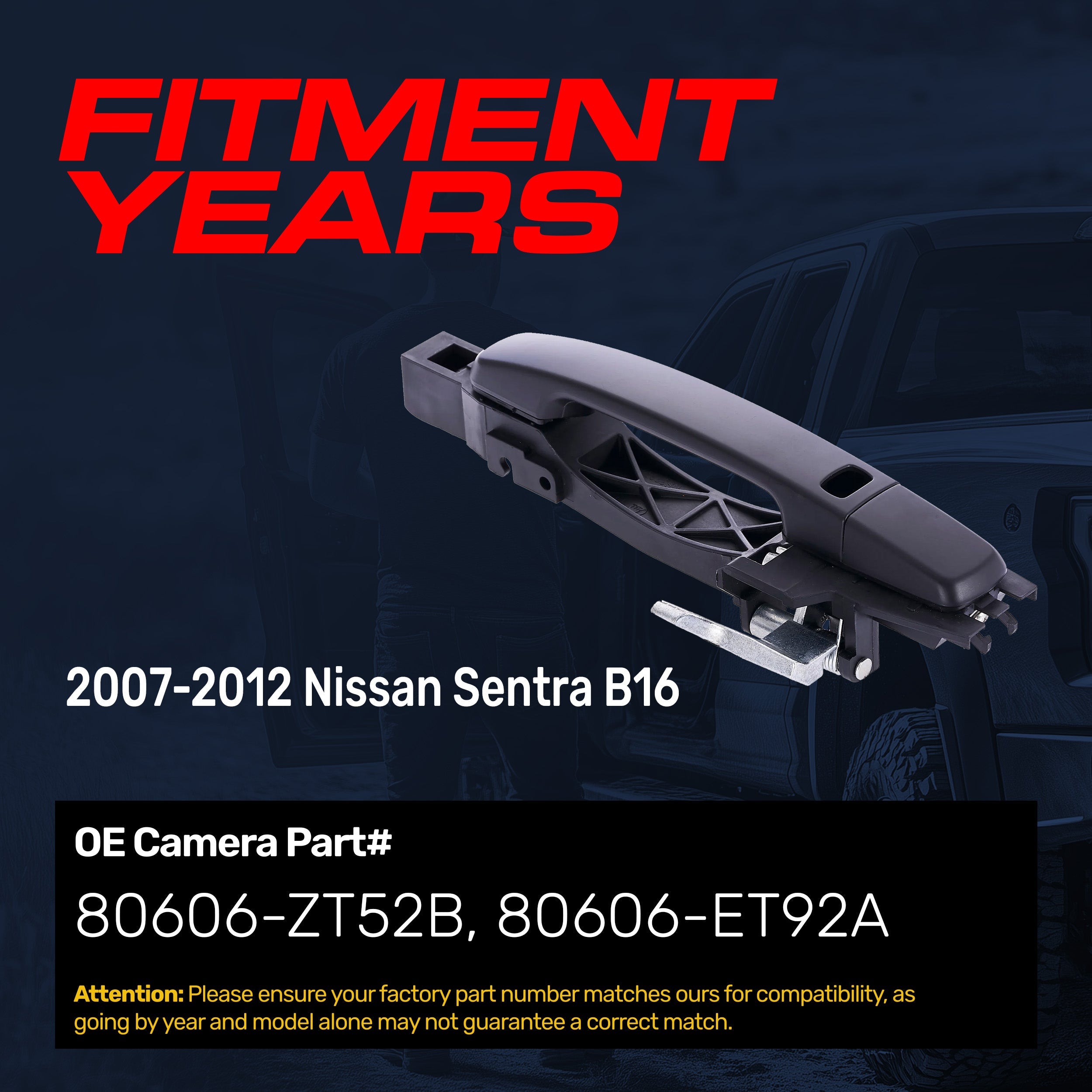 Exterior Door Handle Black Primed Replacement for Nissan Sentra B16 (2007-2012) (Smart Entry System w/o Sensor) OE Part # 80606-ZT52B, 80606-ET92A | Front Right Passenger Side w/o Keyhole