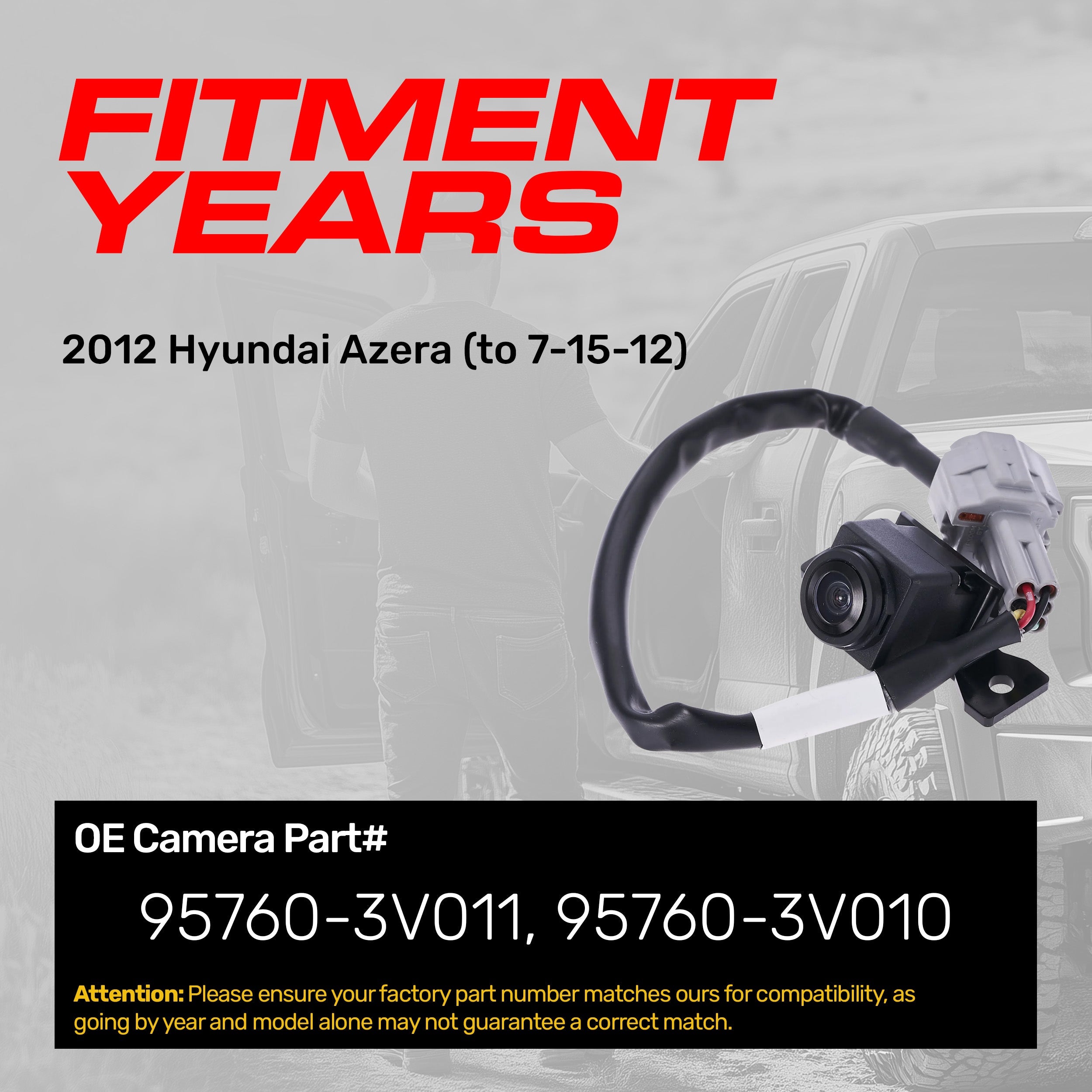 Hyundai Azera (2012) OEM Replacement Backup Camera OE Part # 95760-3V010, 95760-3V011