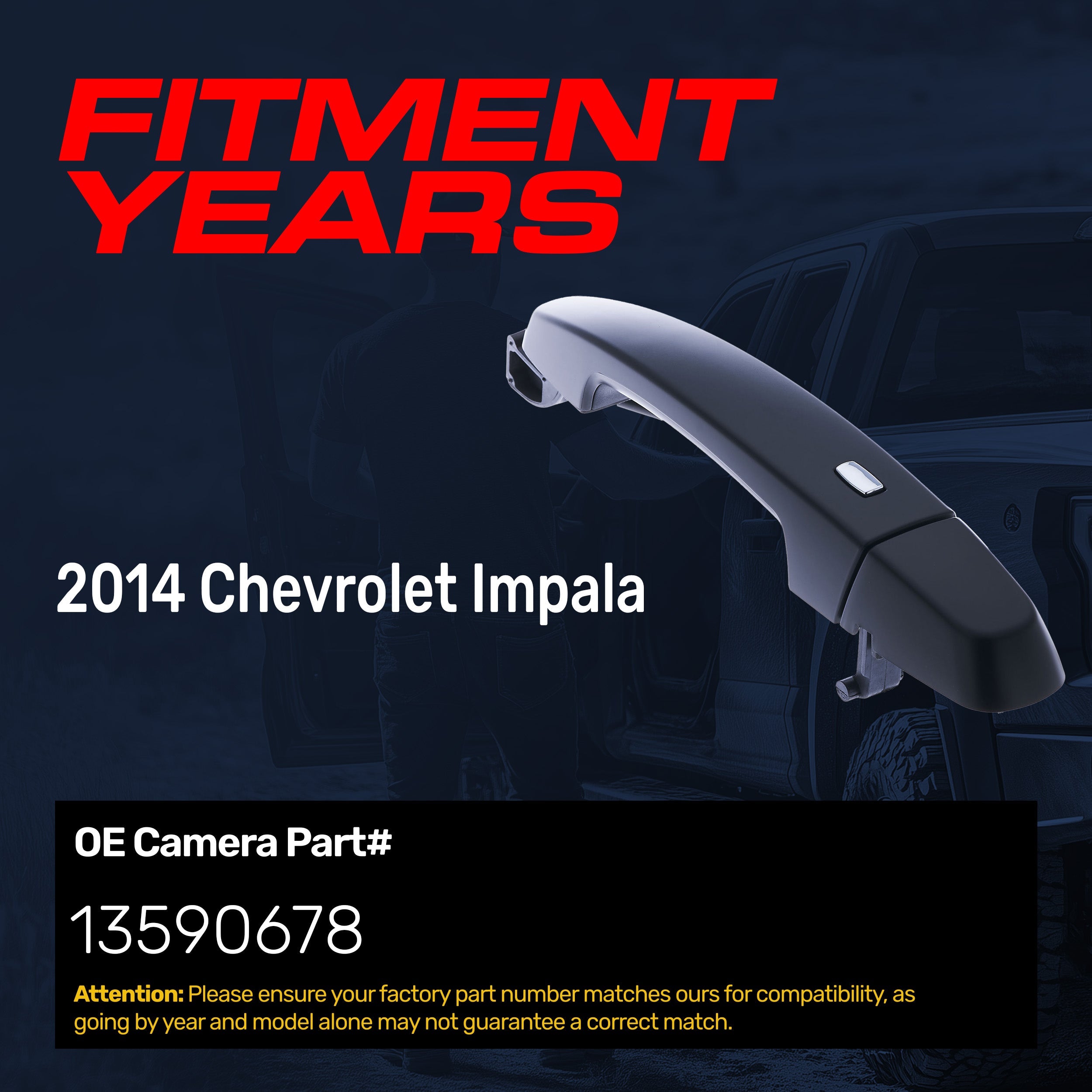 Exterior Door Handle Black Primed Replacement for Chevrolet Impala (2014) OE Part # 13590678 | Front Left Driver Side