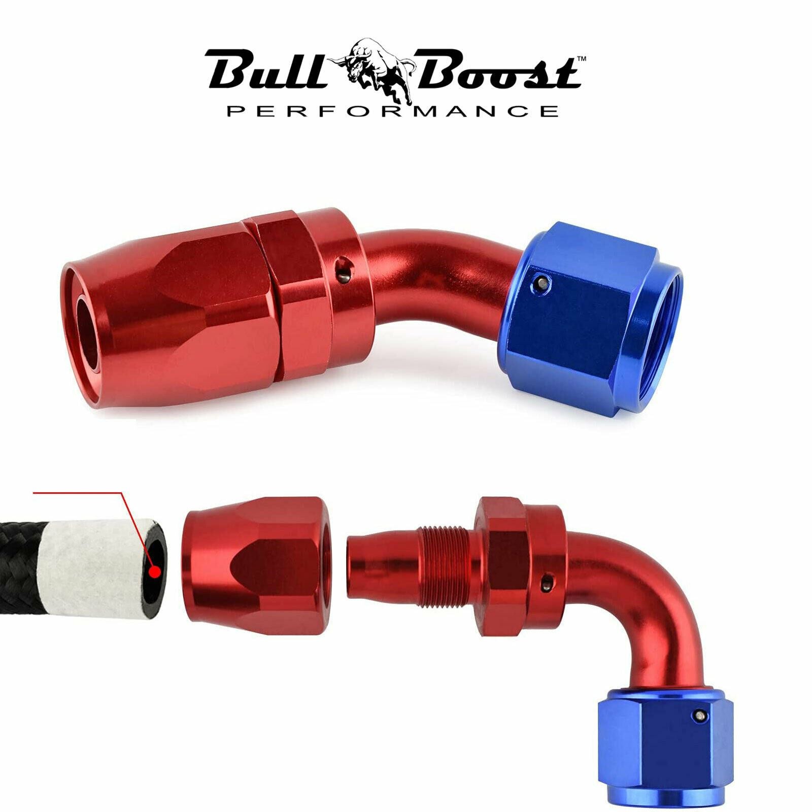 8 AN 90 Degree Billet Swivel Seal Braided Steel Hose End Fitting Oil/Fuel/Water