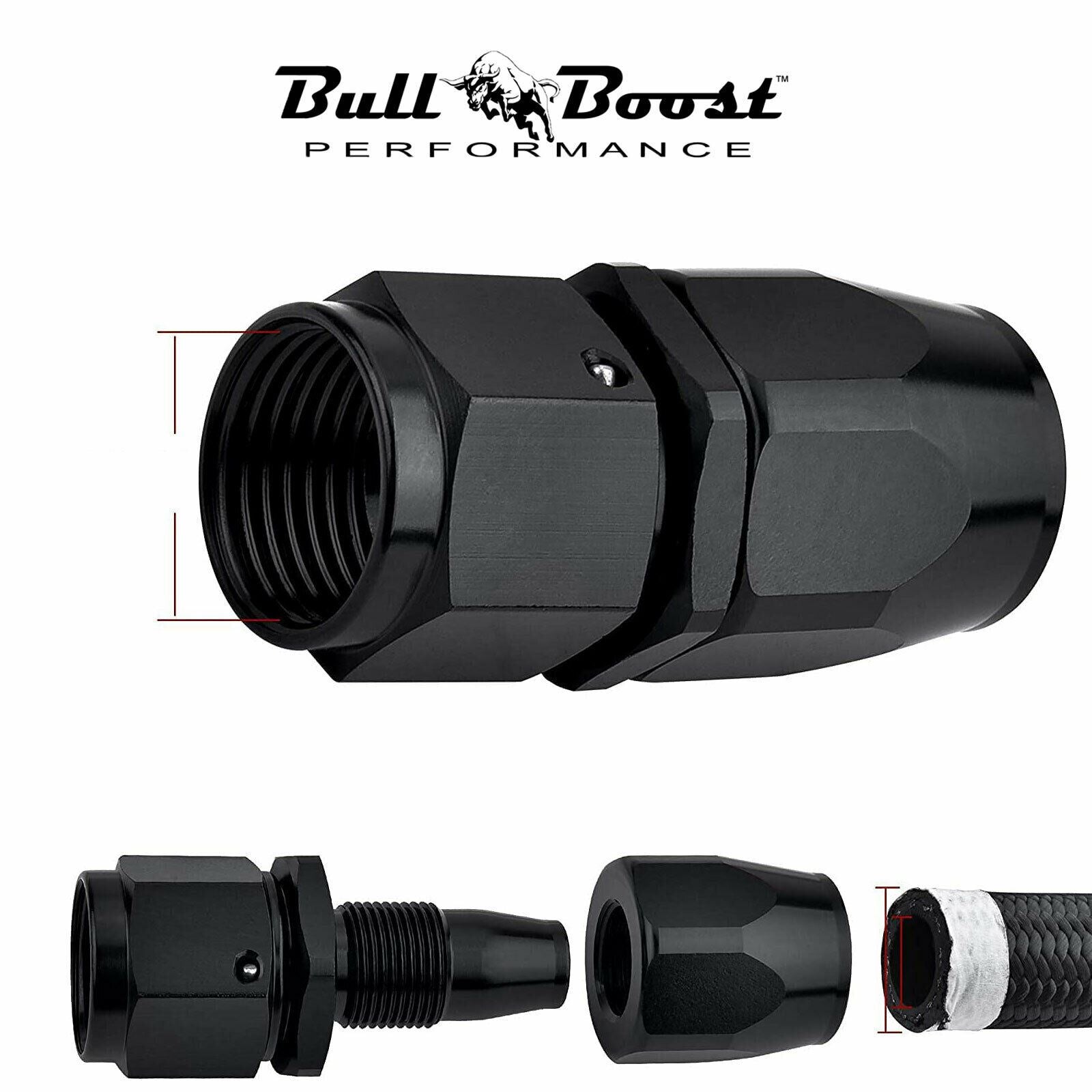 8 AN Straight Billet Swivel Seal Braided Steel Hose End Fitting Oil/Fuel/Water
