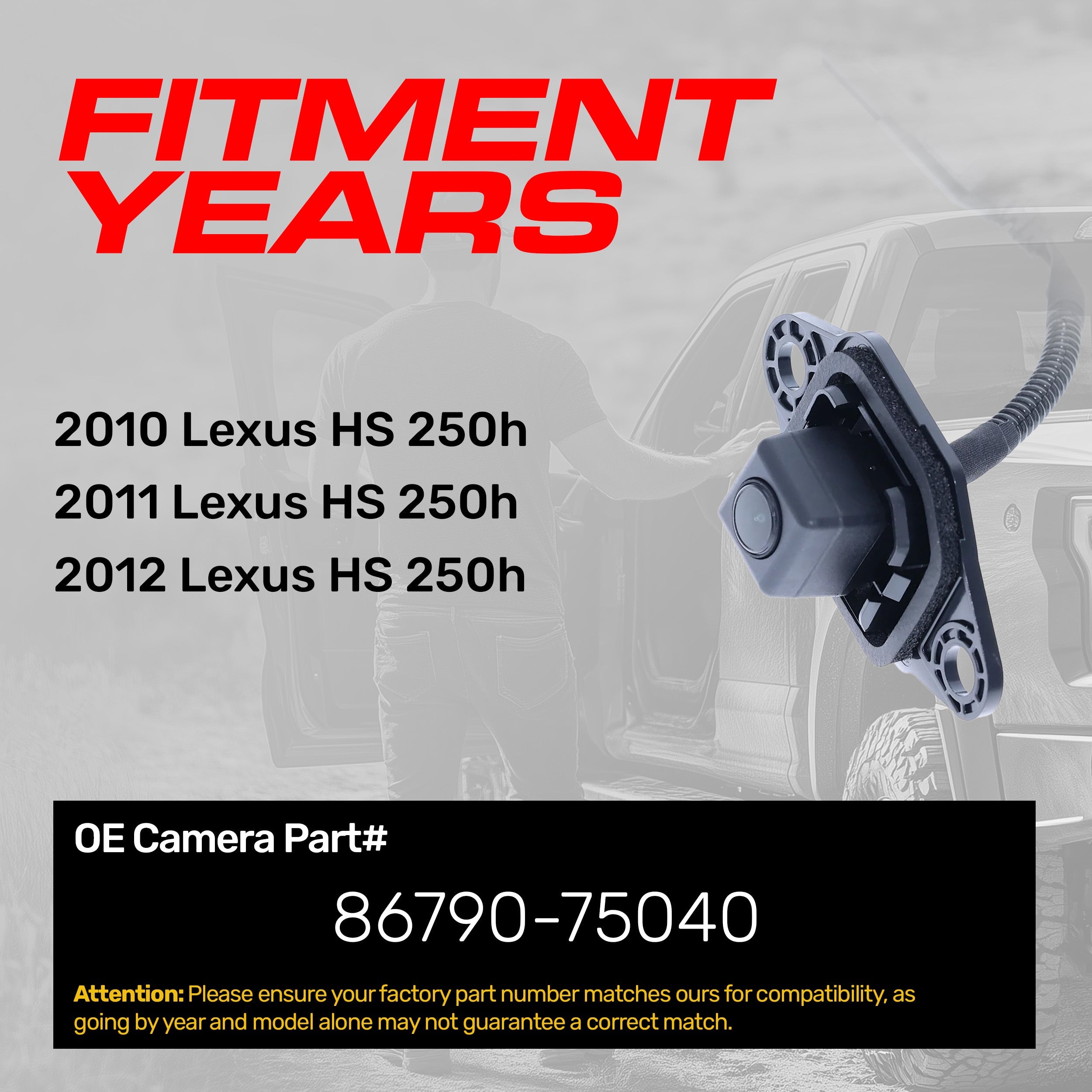 Lexus HS 250h (2010-2012) OEM Replacement Backup Camera OE Part # 86790-75040