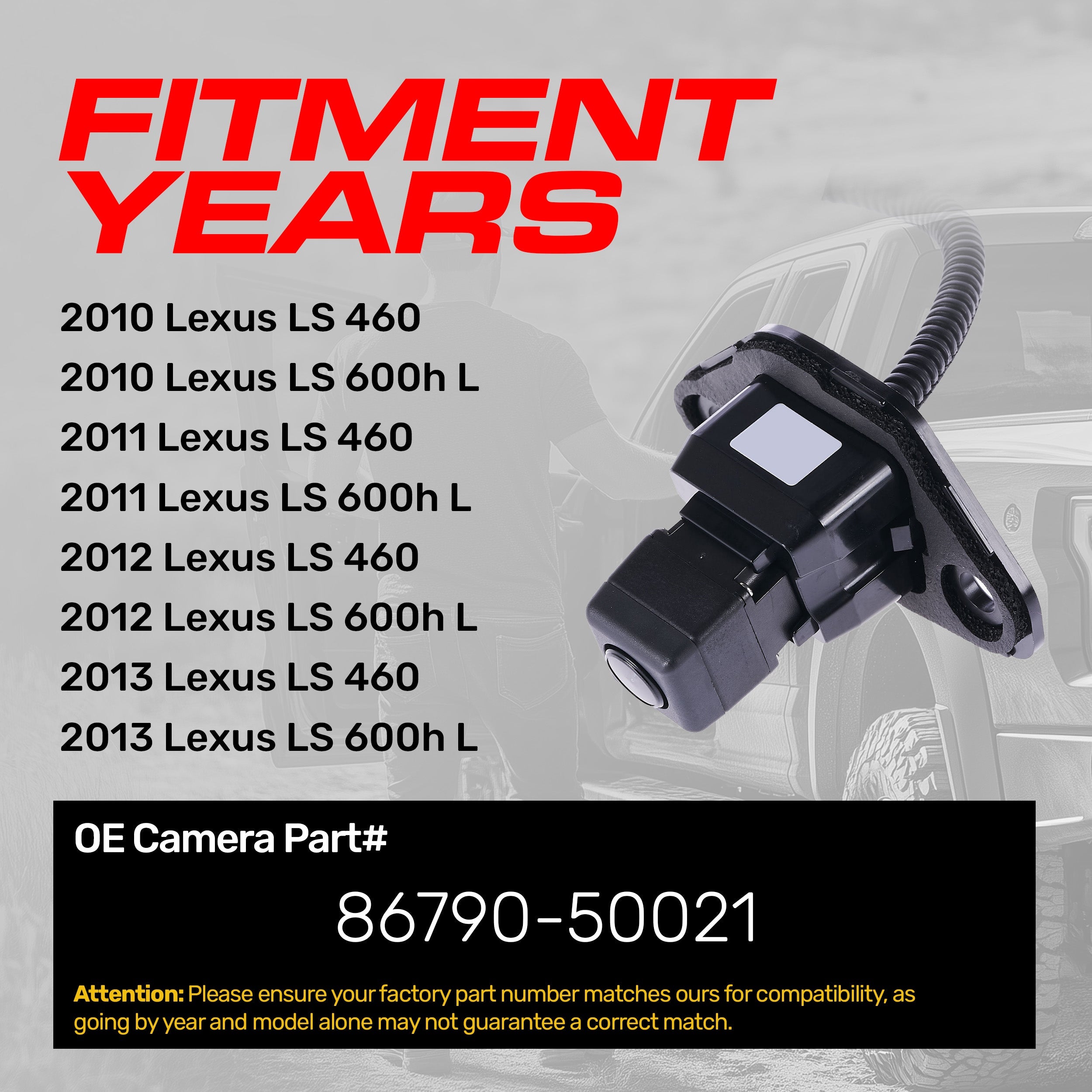Lexus LS 460, LS 600h L (2010-2013) OEM Replacement Backup Camera OE Part # 86790-50021