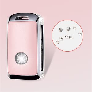 Ruabiban Key Fob Cover Compatible With Mazda, Pink Leather Crystal 360 Degree Protection Key Shell Case For 2019-2022 Mazda 3, M