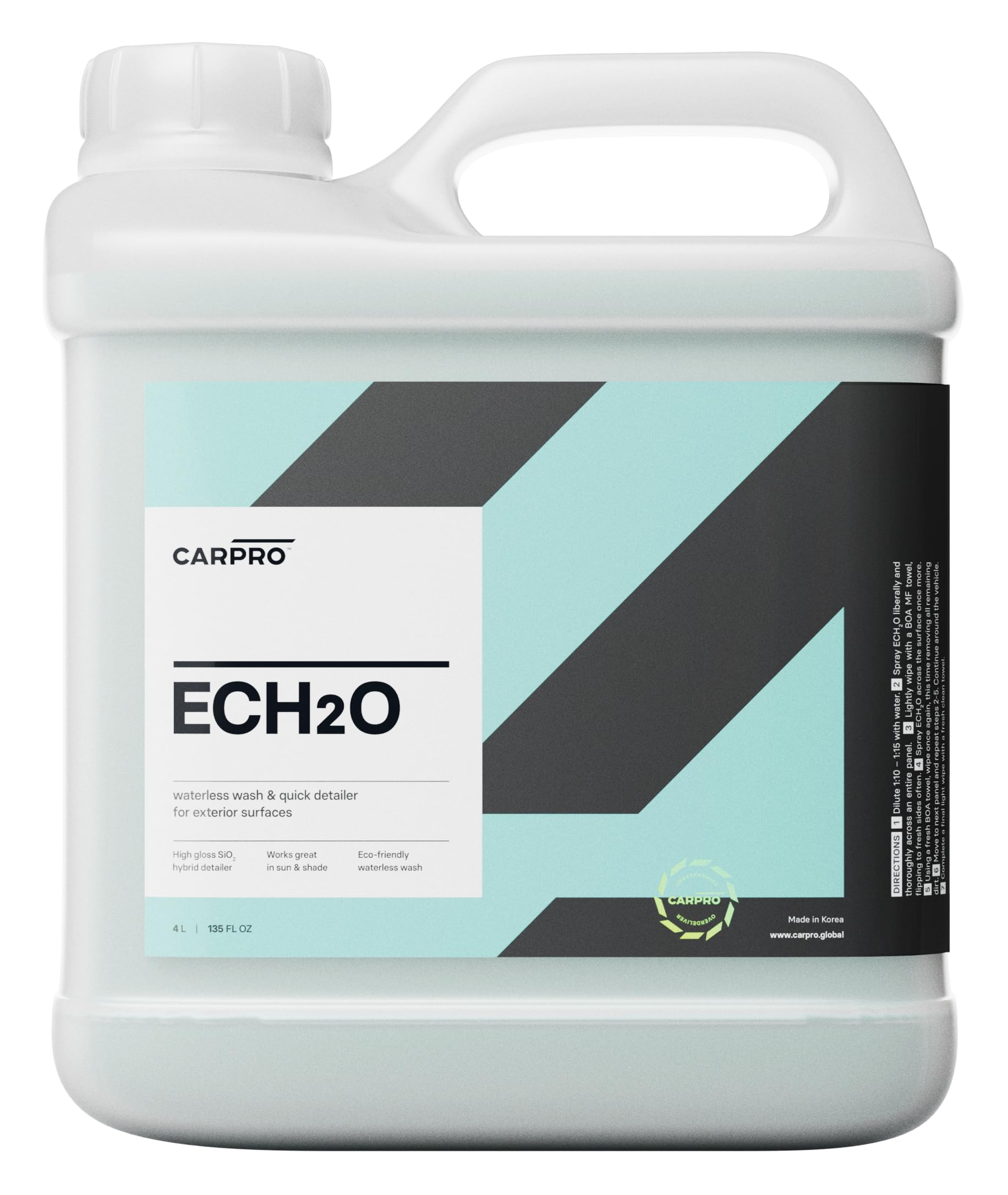 Carpro Ech2O Waterless Wash, High Gloss Detail Spray, Rinse-Less Wash, And Clay Lubricant Concentrate - 4 Liter (135Oz)