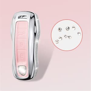 Ruabiban For Porsche Key Fob Cover With Keychain, Pink Key Case Protection Shell Compatible With Porsche Cayenne 911 Taycan Pana