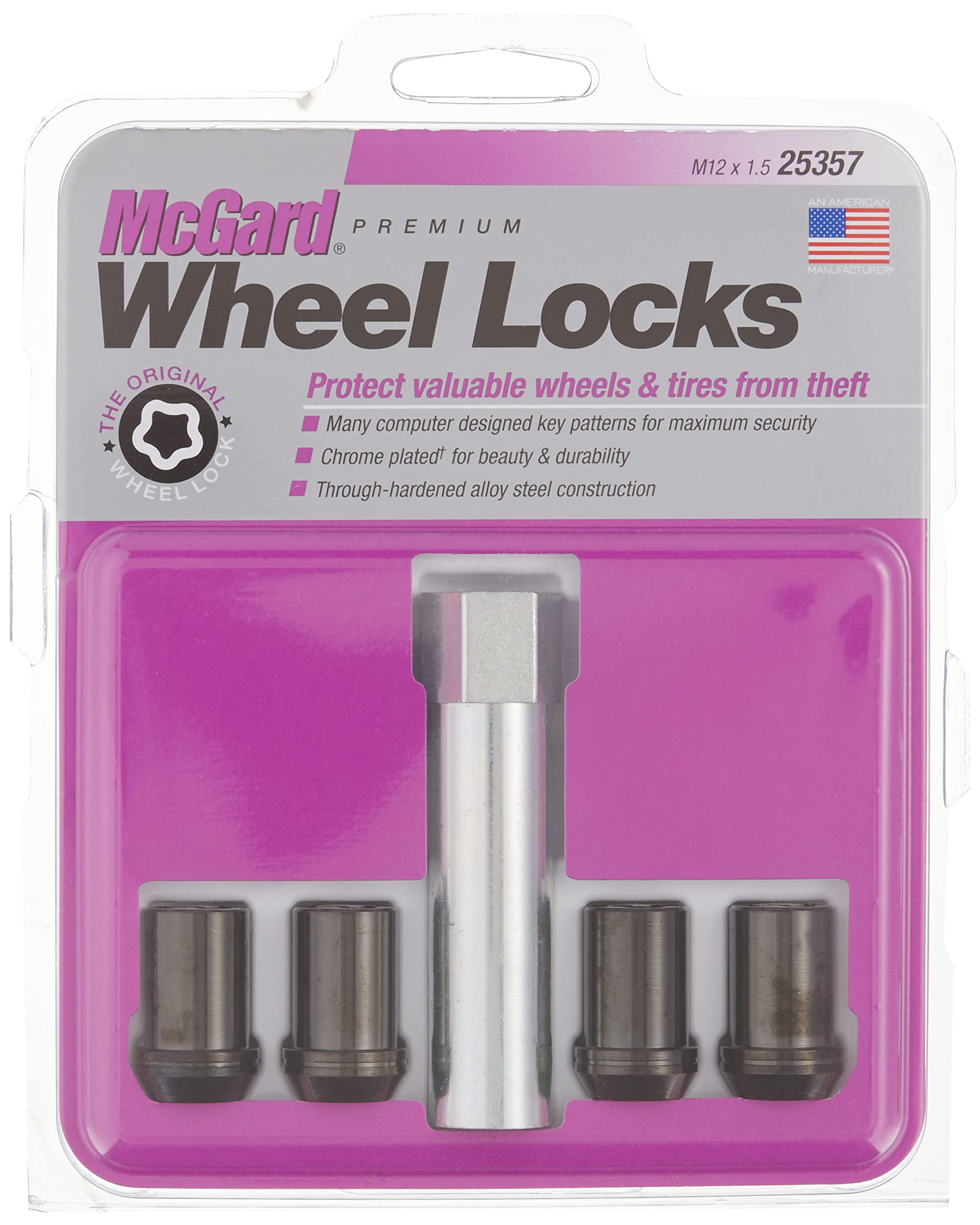 Mcgard 25357 Tuner Style Cone Seat Wheel Locks Black (M12 X 1.5 Thread Size) - Set Of 4, 4 Locks / 1 Key
