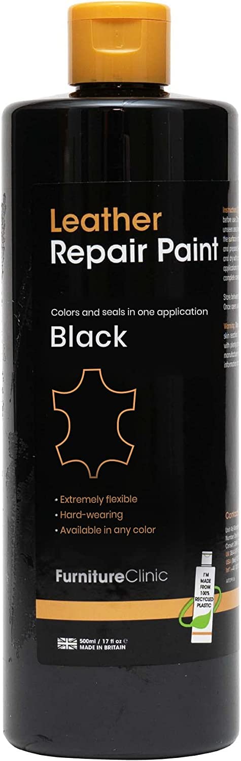 Furniture Clinic Leather Repair Paint & Dye | 2-In-1 Seal And Color | Use On Faded, Worn, And Scratched Car Seats, Clothing | Quick And Easy Leather Restorer For Furniture (Midnight Black, 50Ml/1.6Oz)