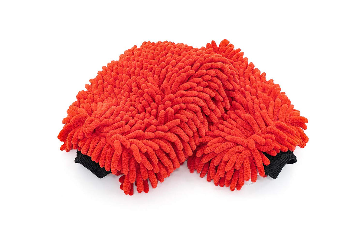 The Rag Company - Premium Chenille Microfiber Knobby Wash Mitts - Perfect For Car Washing And Detailing; Scratch-Free, Lint-Free, Double-Sided, Plush, And Absorbent; Red (2-Pack)