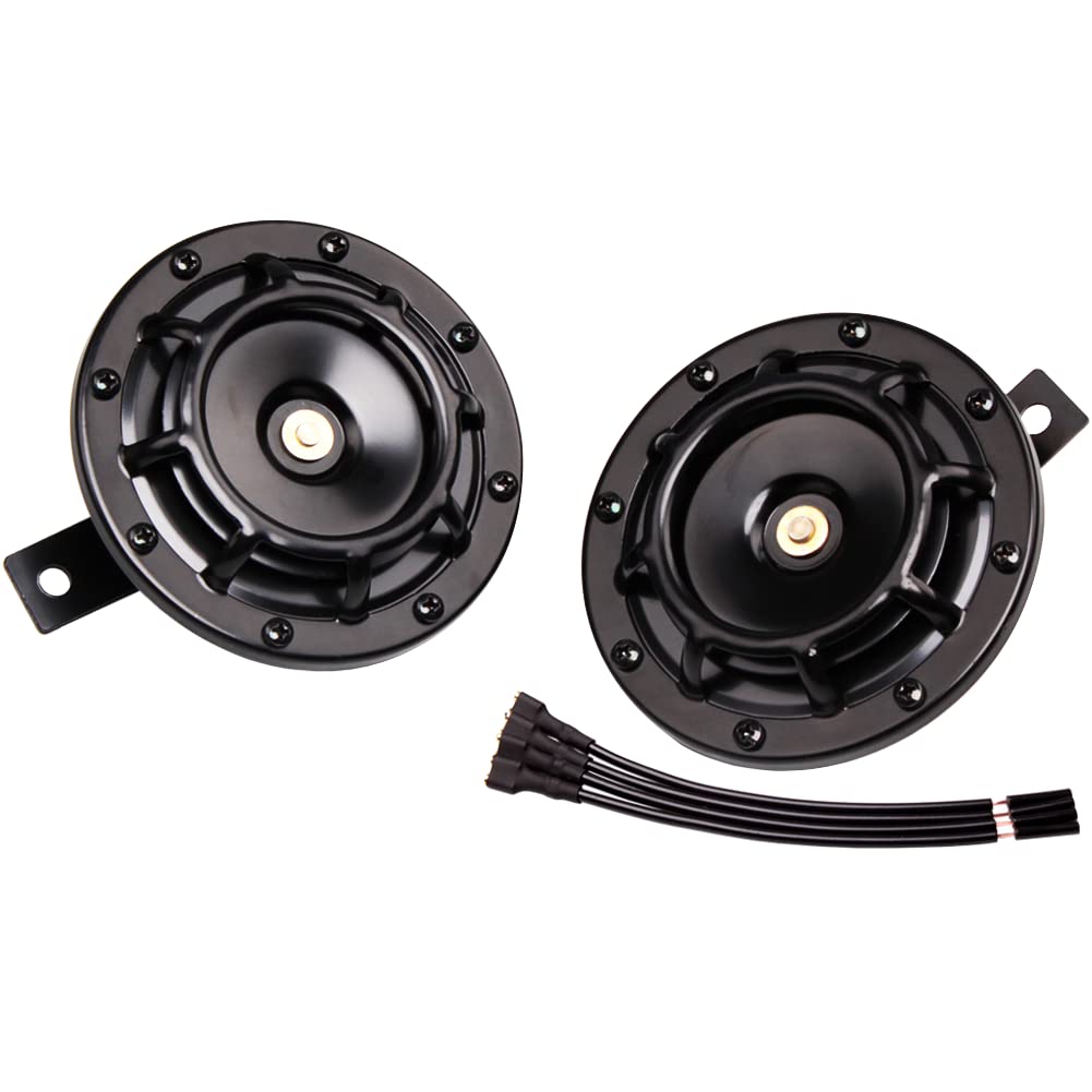 Farbin Horns Loud Electric Car Horn Supertones 12V Horn High/Low Tone Train Horn Twin Horns Kit (Black)