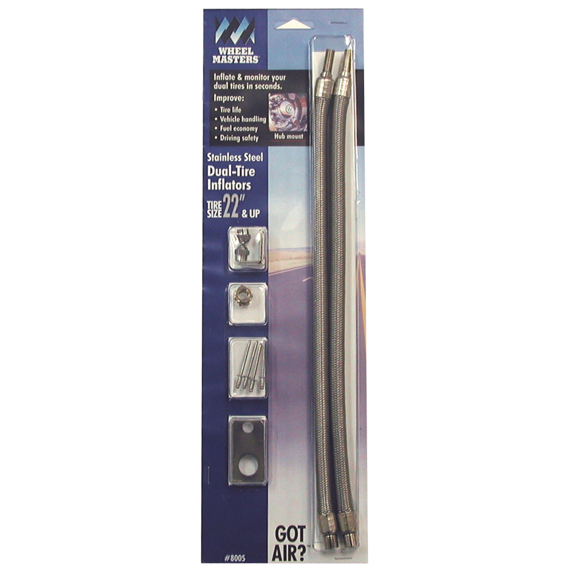 Wheel Masters 8005 Stainless Steel Hose Extenders For 22'' Wheels - 2 Hose Kit, Hub Hole Mount