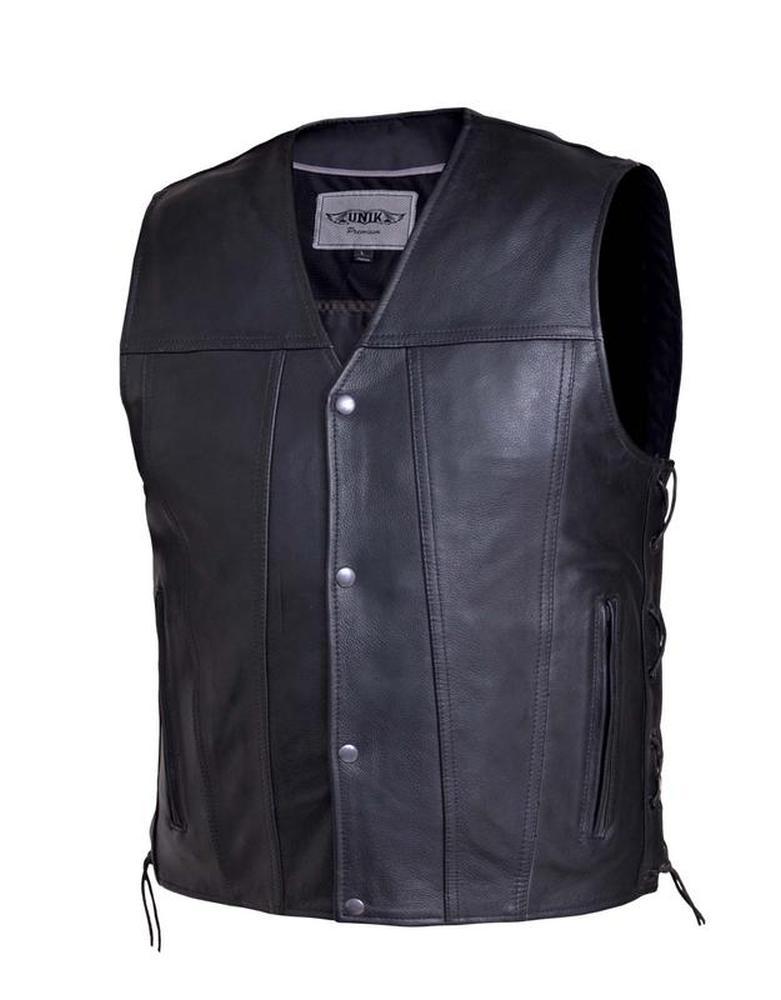 Men'S Premium Leather Motorcycle Vest,Black,Size - 5Xl