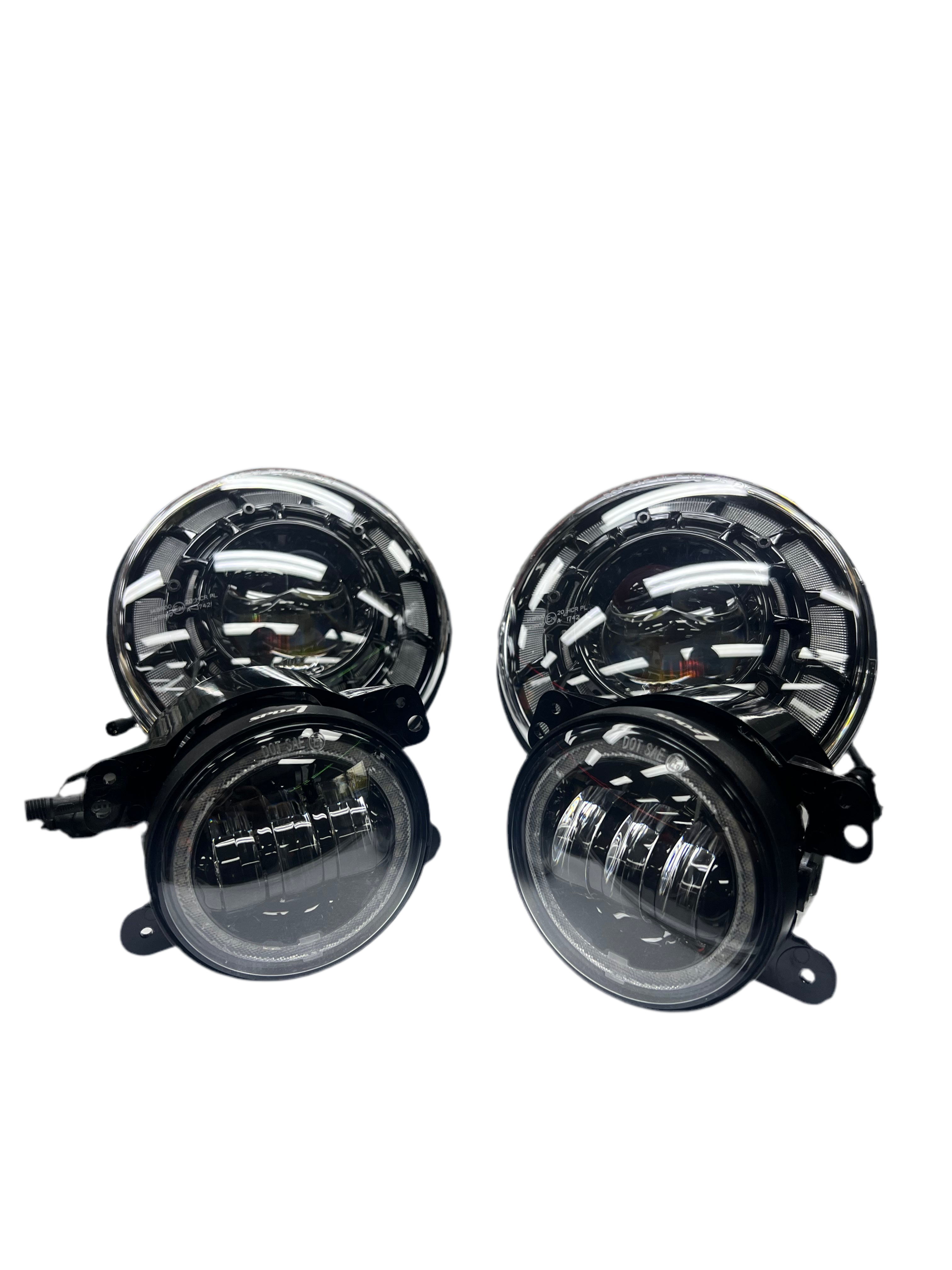 SPDZ1 Oculus 7" RGB LED Headlights with LED RGB Fog Light Kit – App Controlled Multi-Mode Halo