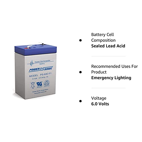 Powersonic Ps-640F1-6 Volt/4.5 Amp Hour Sealed Lead Acid Battery With 0.187 Fast-On Connector