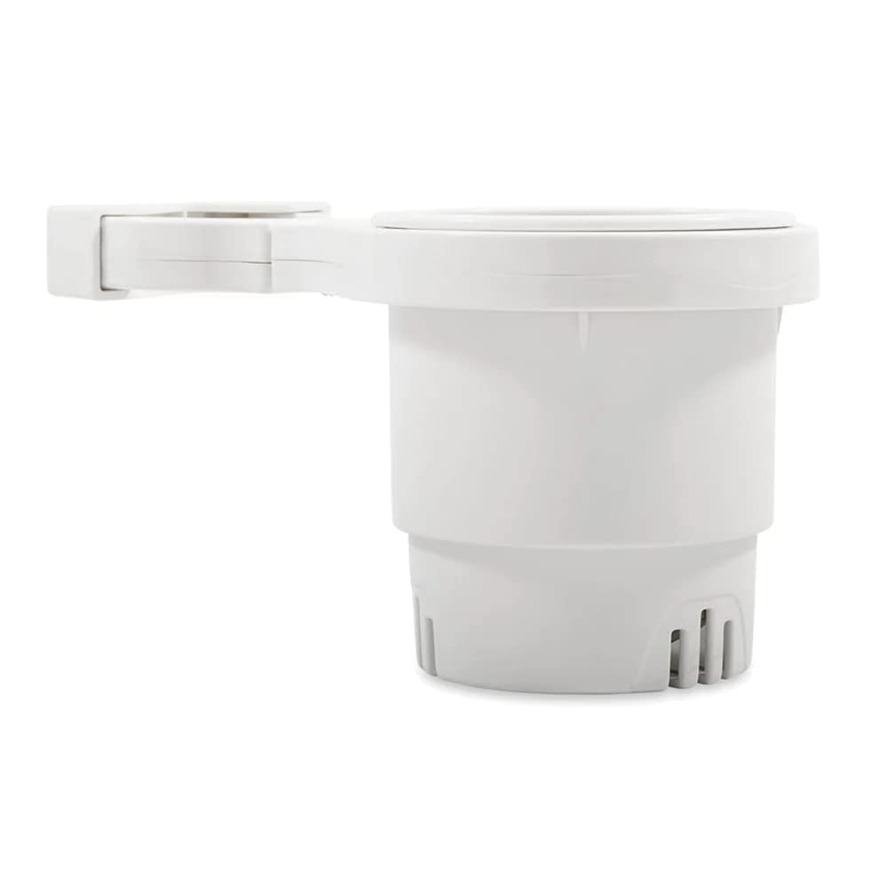 Camco Small Clamp Mounted Cup Holder-Provides a Secure Location for Your Beverage-Mountable for Up to 1-1/4-Inch Rail-White (530
