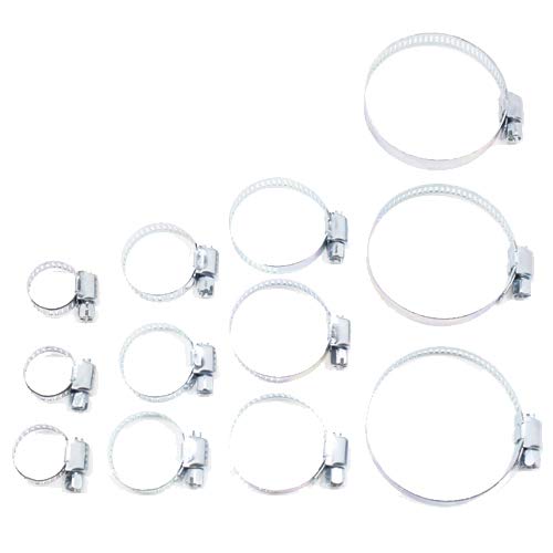 Wideskall® 12 Piece Adjustable 5/8'-2' inch Range Zinc Plated Steel Worm Gear Hose Clamps Assortment Kit