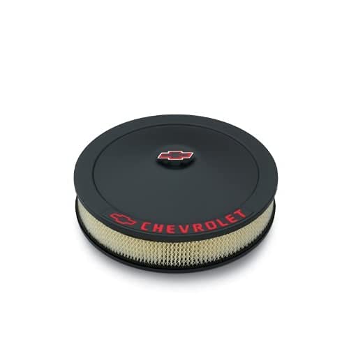 Proform Air Cleaner Assembly, Classic, 14 In Round, 3 In Element, 5-1/8 In Carb Flange, Drop Base, Red Chevrolet Logo, Steel, Bl