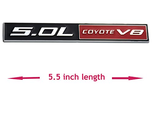 2Pcs 5.0L Coyote V8 Emblems, 3D Trim Fender Hook Trunk Badge Decals Stickers Replacement For Mustang & F150(Chrome Red Black)