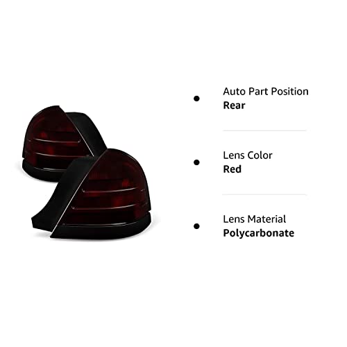 Acanii - For Red Smoke 1999-2011 Ford Crown Victoria W/ 2 Bulb Socket Tail Lights Brake Lamps