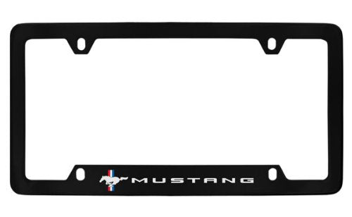 Ford Mustang Pony Black Coated Metal Bottom Engraved License Plate Frame Holder