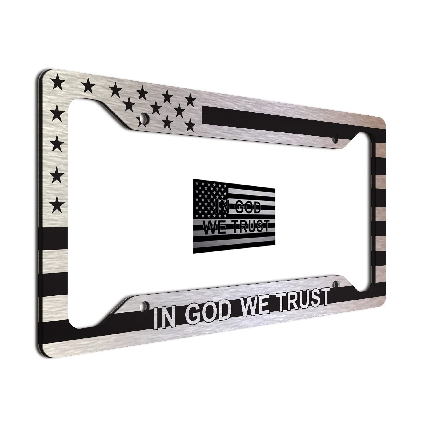 American Flag In God We Trust License Plate Frame And Decal Perfect For Anyone Who Loves God And Country! Tactical Patriot Brush License Plate Frame Made In The Usa