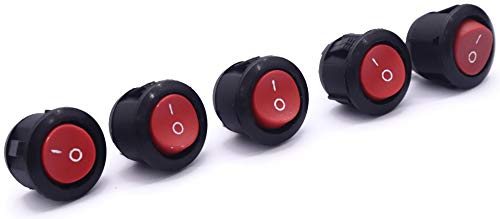 Electronic Spices Pack Of 5 Red Light Spst 2Pin On/Off Round Boat Rocker Switch Ac 6A 250V 10A 125V