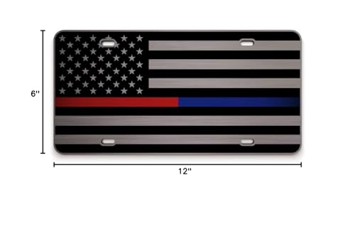 Jass Graphix Thin Blue Line Thin Red Line American Flag License Plate Matte Black On 1/8'' Brushed Aluminum Composite Heavy Duty