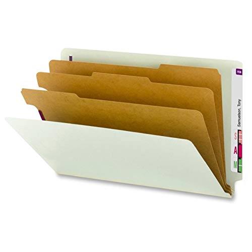 Smead Pressboard End Tab Classification Folder, Legal, 8-Section, Gray/Green, 10/Box