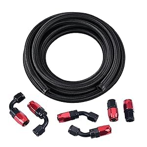 Evil Energy 8An Fuel Line Kit, An8 Nylon Braided Fuel Line Hose Fitting Kit Cpe 10Ft Black&Red