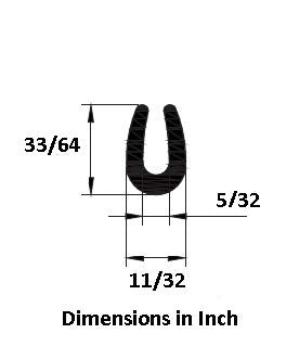 Black U Channel Edge Trim Seal EPDM 33/64'' high X 11/32'' Wide (15 Feet)