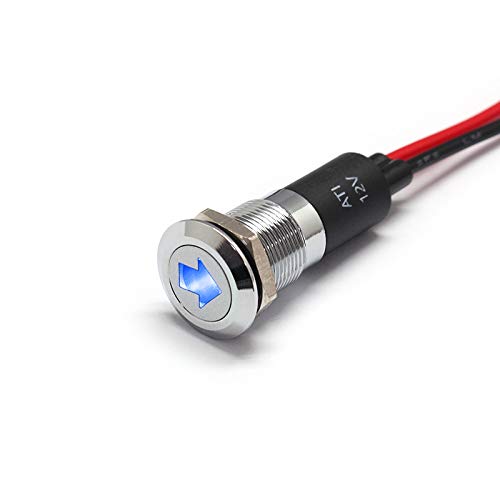 Alpinetech PL12MS 12mm 1/2 12V LED Metal Signal Indicator Pilot Dash Light (Single Arrow (Blue))