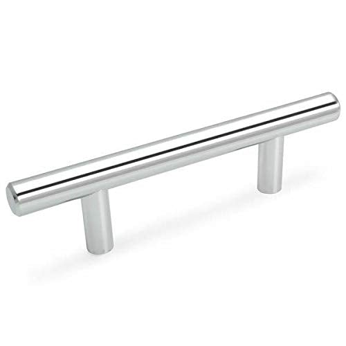 Cosmas 10 Pack 305-030CH Polished Chrome Cabinet Hardware Euro Style Bar Handle Pull - 3' Hole Centers, 5-3/8' Overall Length