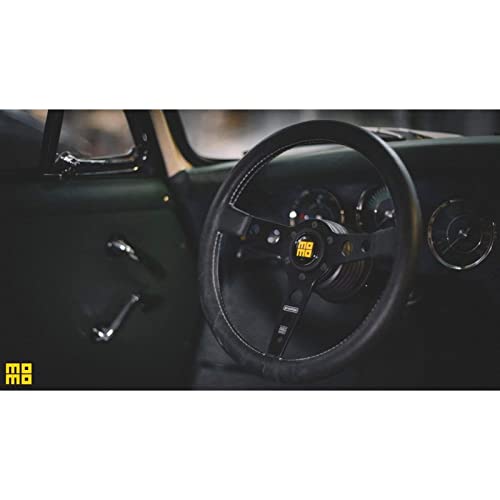 MOMO Motorsport Prototipo Heritage Steering Wheel Black Leather Grip Brushed Black Anodized Spoke White Stitch 350mm - PRH35BK2B