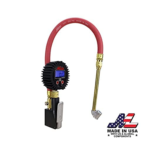 Milton S-530 Compact Digital Tire Inflator with Pressure Gauge, 255 PSI, Dual Head Air Chuck, 15&quot; Hose, 2.5&quot; Dial, 360 Swivel, Res: 0.1 Display, Backlit, Made in USA, Industrial Grade,Matte Black