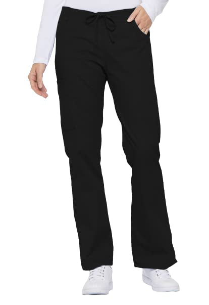 Dickies Womens Plus Signature Mid Rise Drawstring Scrubs Cargo Pant, Black, Xx-Large Petite