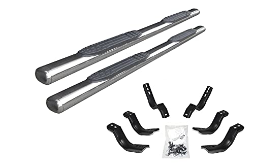 Go Rhino 4 Oval 1000 Series Sidesteps & Brackets | Stainless Steel, Polished | 104404787PS | Fits 2019-2025 Chevrolet Silverad