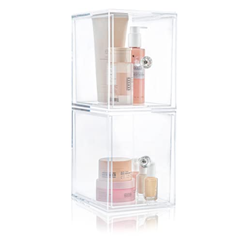 Clear Drawer Organizers - Acrylic, Durable, Stackable, Pull-Out Drawer Great For Medicine, Cosmetics, Makeup And Bathroom Organi