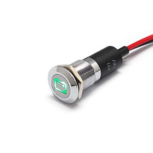 Alpinetech PL12MS 12mm 1/2 12V LED Metal Signal Indicator Pilot Dash Light (Battery (Green))