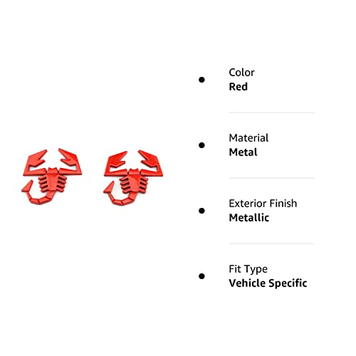 2 Pcs 3D Scorpion Emblem Badge Car Side/Rear/Front Decorations Metal Sticker Decals Logo (Red)