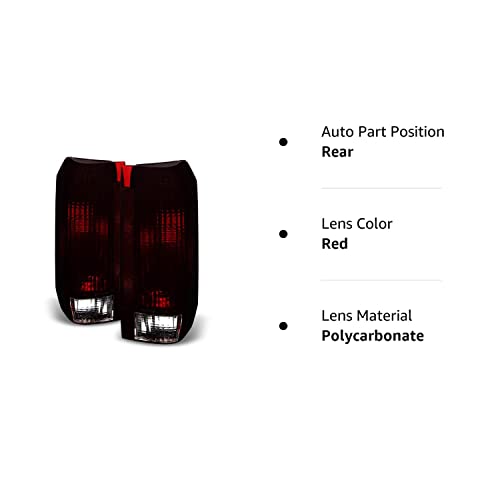 Acanii - For 1987-1996 Ford F150 F250 Bronco Red Smokes Oe Style Tail Lights Brake Lamps Replacement Pair Set Left+Right