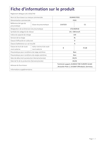 Kumho Ecsta Ps91 Summer Performance Tire - 275/40Zr18 103Y