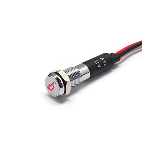 Alpinetech PL8MS 8mm 5/16 12V LED Metal Signal Indicator Pilot Dash Light with Symbols (Oil Pressure Low)